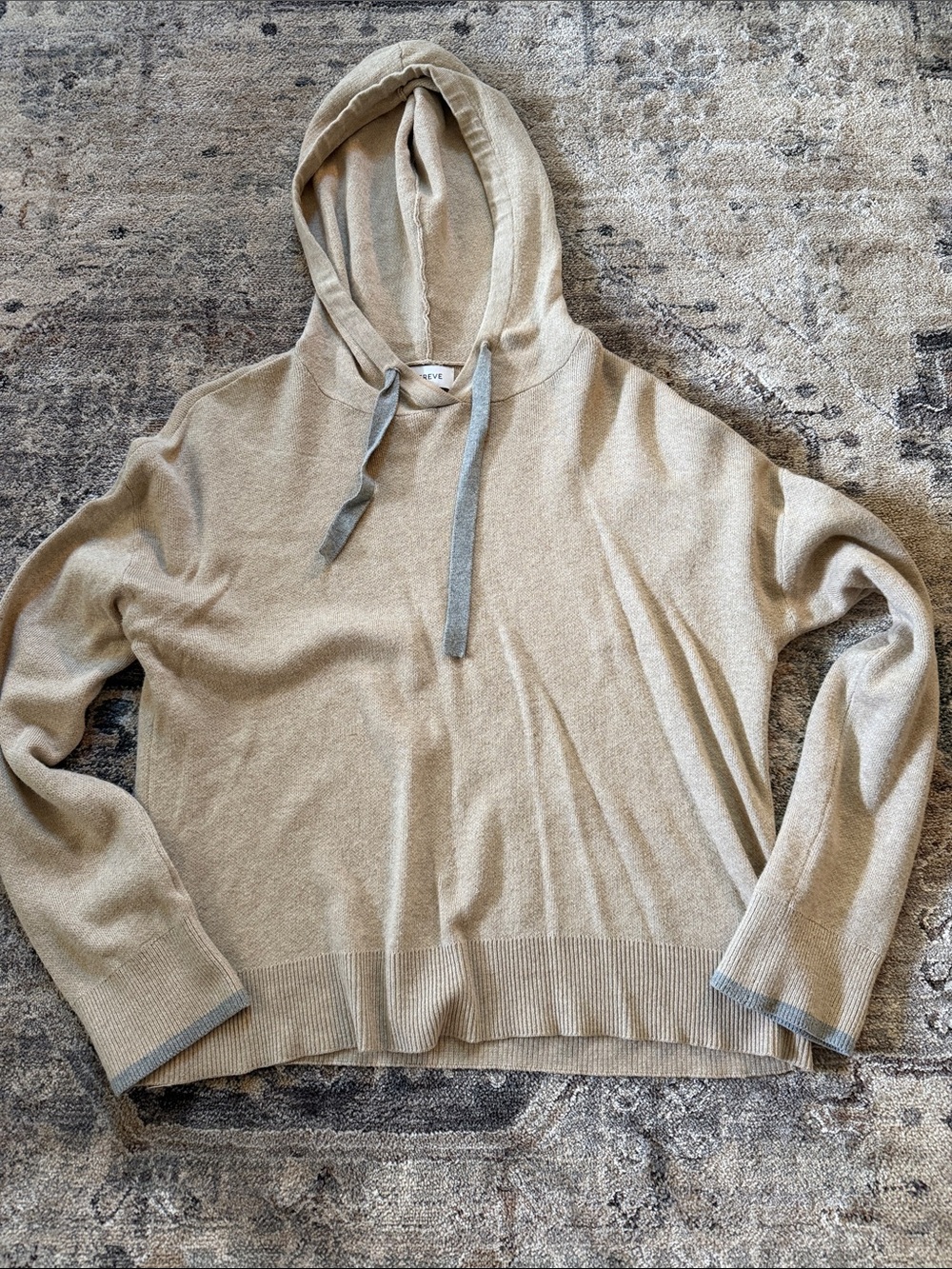 Evereve Beige Scoop Neck Hoodie Sweater